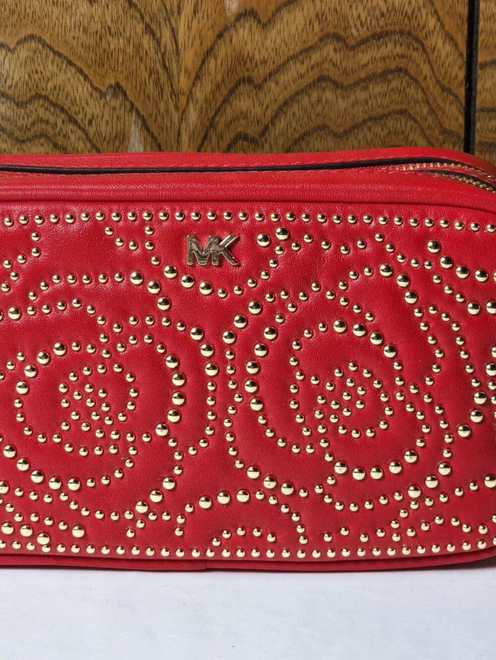 Michael Kors Small Red Quilted Studded Camera Bag